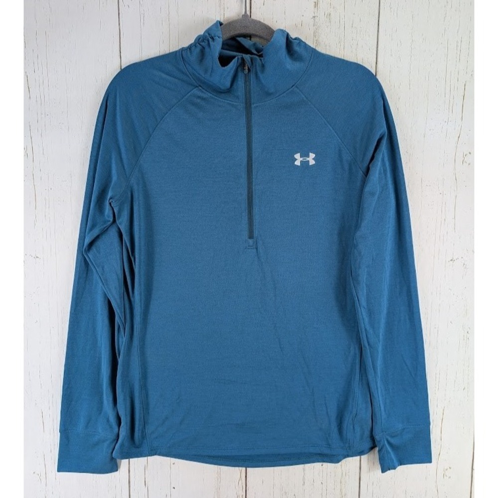 Under Armour Size Large Semi Fitted Turqouise Half Zip Long Sleeve Pullover Top